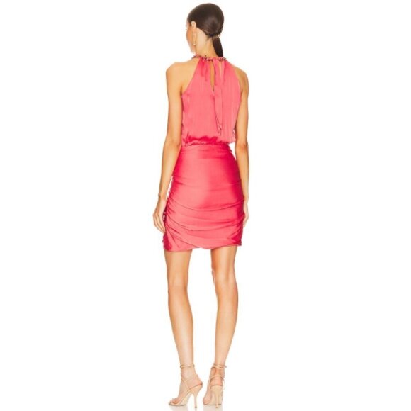 Veronica Beard 'Kalita' Chain-Halter Silk-Blend Mini-Dress, Watermelon - Picture 3 of 7